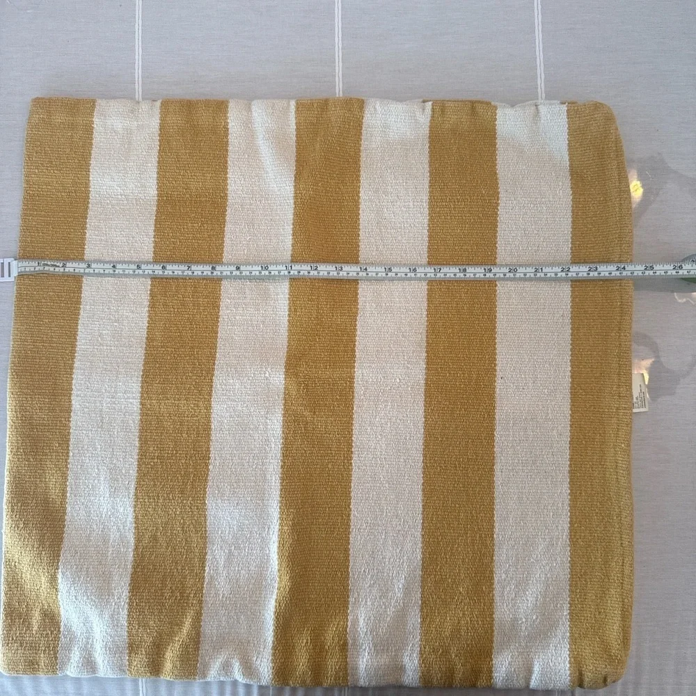 Set of 2 Crate & Barrel Olin Striped Floor Pillow Covers 24x24 Mustard Ivory